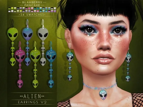 Alpha Blahberry Pancake Alien Earrings V2 by blahberry-pancake - The Sims 4 Custom Content
