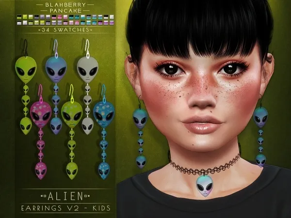 Alpha Blahberry Pancake Alien Earrings V2 KIDS by blahberry-pancake - The Sims 4 Custom Content