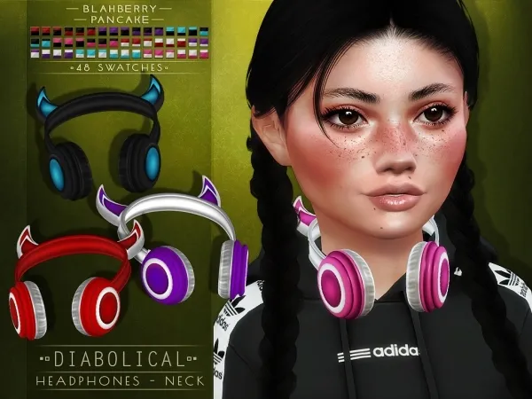 Alpha Blahberry Pancake Diabolical Headphones KIDS NECK VERSION by blahberry-pancake - The Sims 4 Custom Content