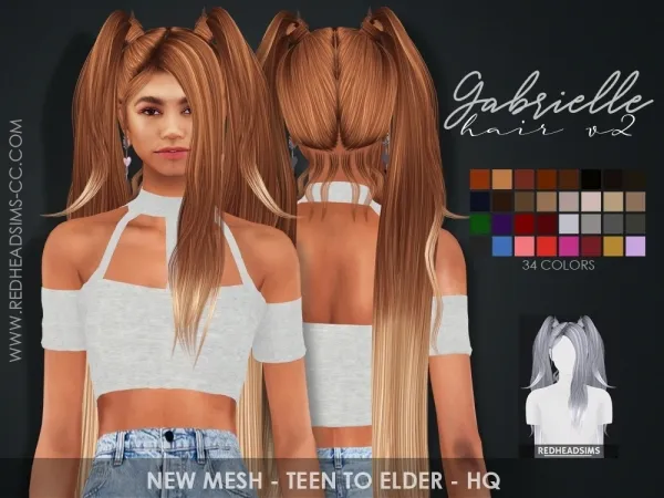 Alpha GABRIELLE HAIR V2 by redheadsims - The Sims 4 Custom Content