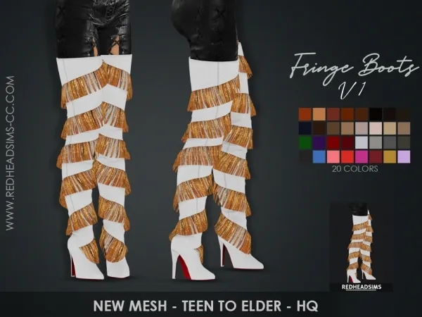 Alpha FRINGE BOOTS V1 by redheadsims - The Sims 4 Custom Content