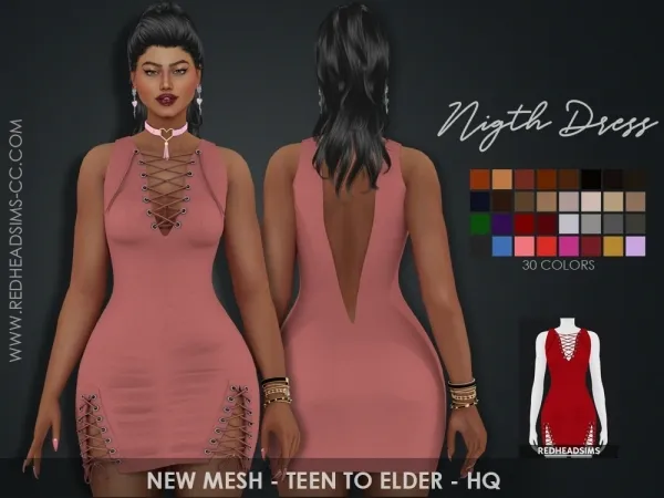 Alpha NIGHT DRESS by redheadsims - The Sims 4 Custom Content