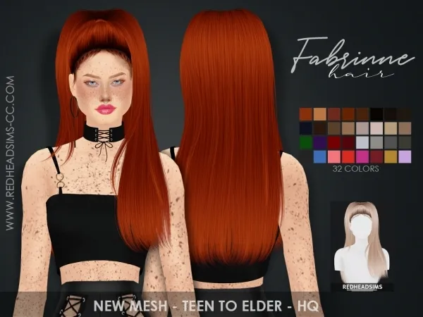 Alpha FABRINNE HAIR by redheadsims - The Sims 4 Custom Content