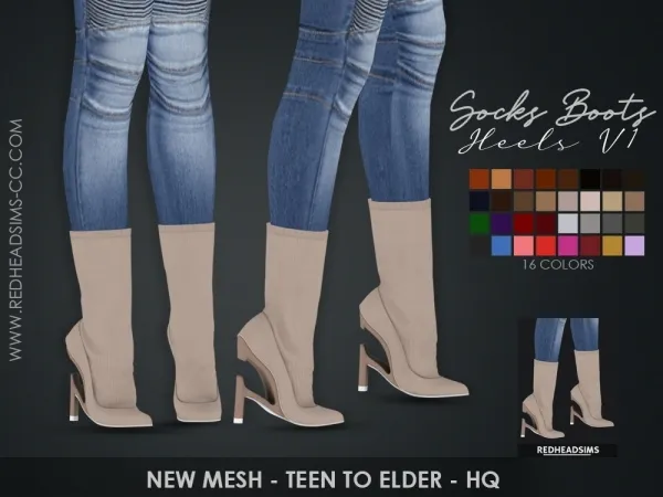 Alpha SOCKS BOOTS HEELS V1 by redheadsims - The Sims 4 Custom Content