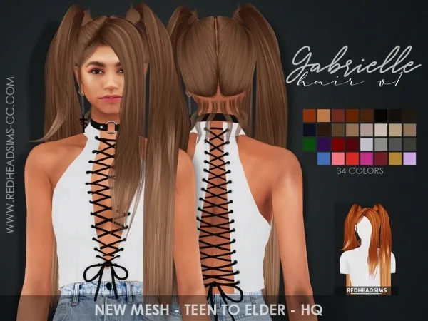 Alpha GABRIELLE HAIR V1 by redheadsims - The Sims 4 Custom Content