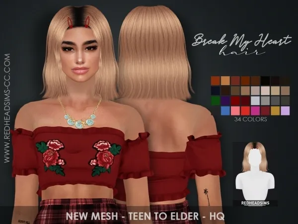 Alpha BREAK MY HEART HAIR by redheadsims - The Sims 4 Custom Content