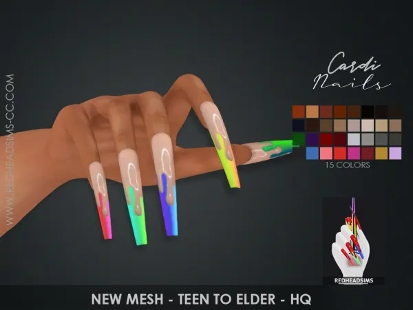 Alpha CARDI NAILS by redheadsims - The Sims 4 Custom Content