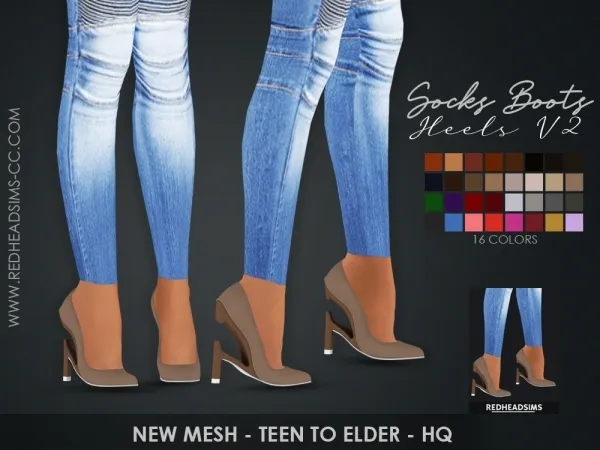 Maxis Match SOCKS BOOTS HEELS V2 by redheadsims - The Sims 4 Custom Content