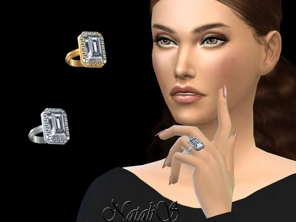 Alpha NataliS_Pave emerald cut ring by thesimsresource - The Sims 4 Custom Content