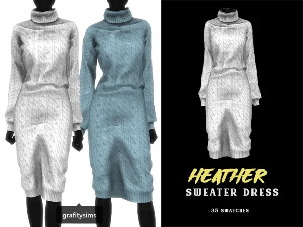 Alpha Heather Long Sweater Dress by grafity-cc - The Sims 4 Custom Content