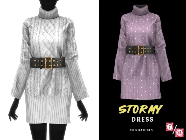 Alpha Stormy Belted Sweater Dress by grafity-cc - The Sims 4 Custom Content