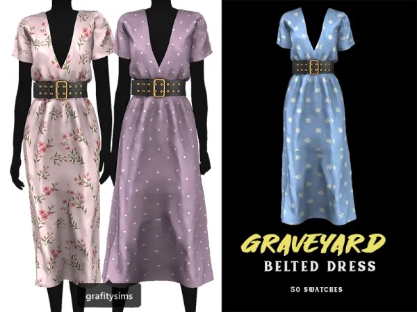 Alpha Graveyard Belted Dress by grafity-cc - The Sims 4 Custom Content