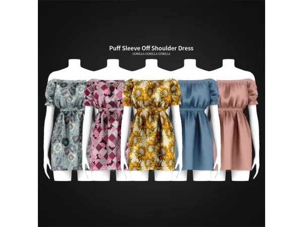 Alpha Puff Sleeve Off Shoulder Dress by simsfinds - The Sims 4 Custom Content