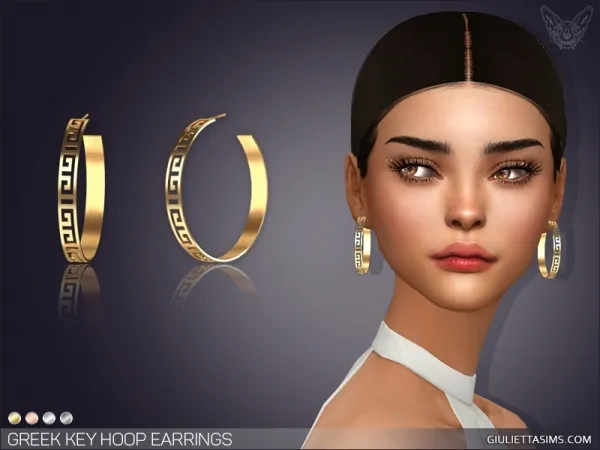Alpha GREEK KEY HOOP EARRINGS by giuliettasims - The Sims 4 Custom Content