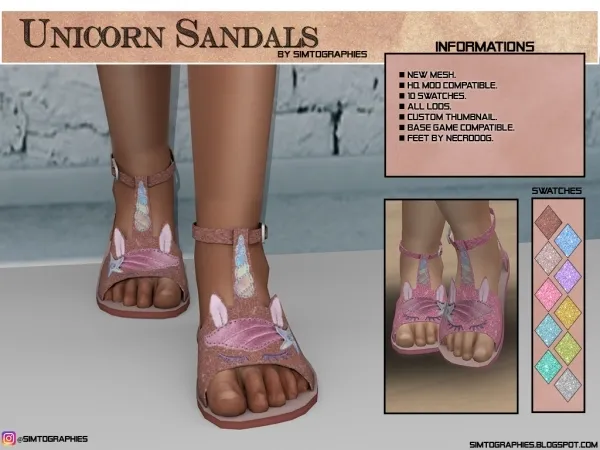Alpha Unicorn Sandals by simtographies - The Sims 4 Custom Content