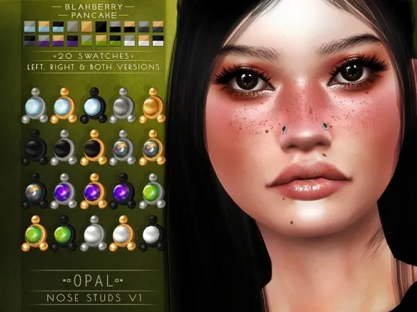 Alpha Blahberry Pancake Opal Nose Studs V1 - The Sims 4 Custom Content