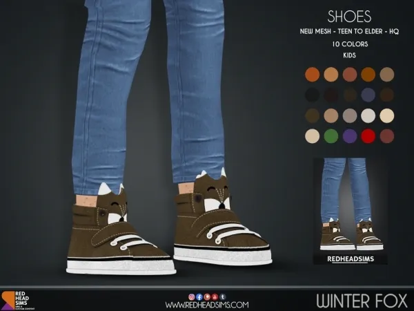Alpha WINTER FOX SHOES KIDS by redheadsims - The Sims 4 Custom Content