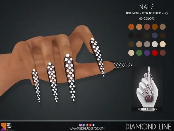 Alpha DIAMOND LINE NAILS by redheadsims - The Sims 4 Custom Content