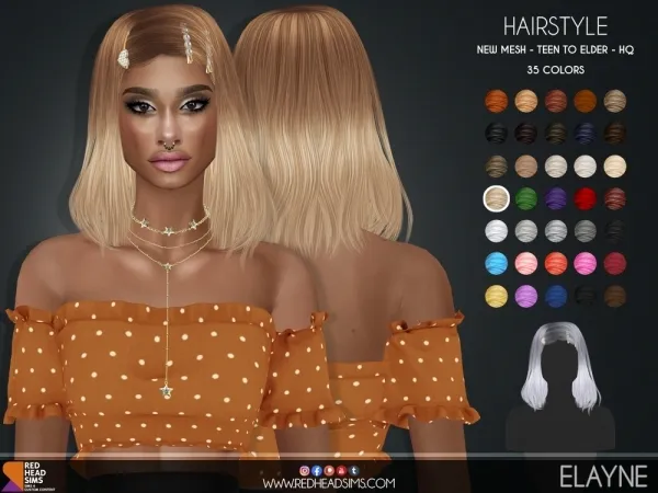 Alpha ELAYNE HAIR by redheadsims - The Sims 4 custom content