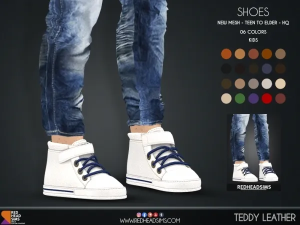 Alpha TEDDY LEATHER SHOES KIDS by redheadsims - The Sims 4 Custom Content