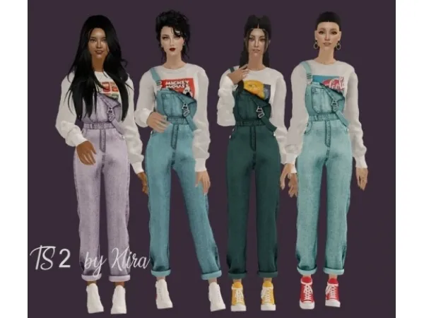 [Newen] Sims4 Denim OverallsSweatshirts by simsfinds - The Sims 2 Custom Content