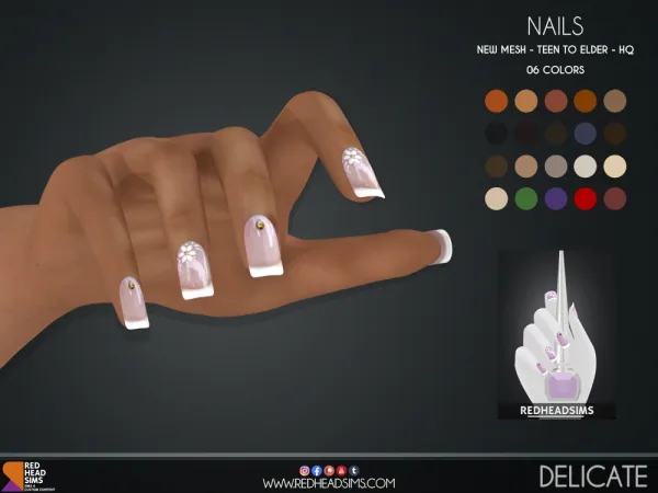 Alpha DELICATE NAILS by redheadsims - The Sims 4 custom content