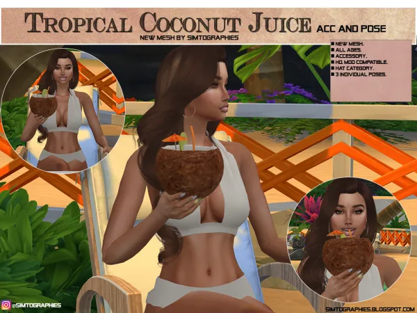 Alpha Tropical Coconut Juice Acc Poses by simtographies - The Sims 4 Custom Content