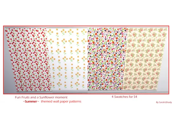 Alpha Vintage Berry Cherry Sunflower wallpaper set by simsfinds - The Sims 4 Custom Content