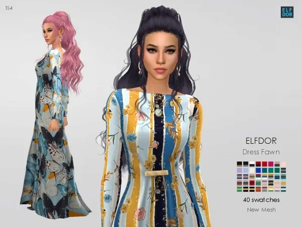 Maxis Match Dress Fawn by elfdor - The Sims 4 Custom Content
