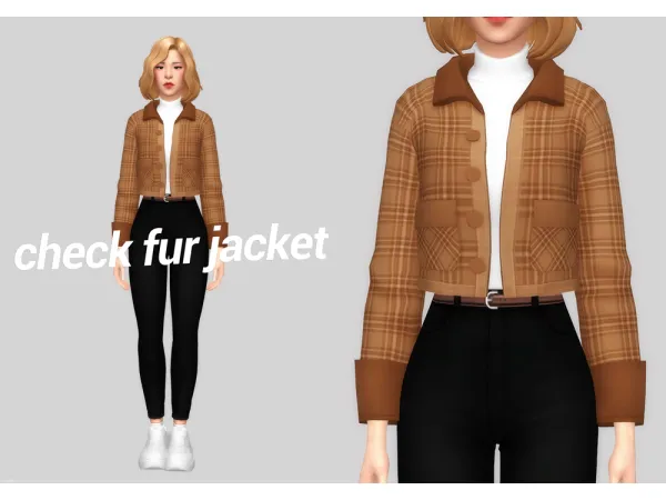 Maxis Match check fur jacket by simsfinds - The Sims 4 Custom Content