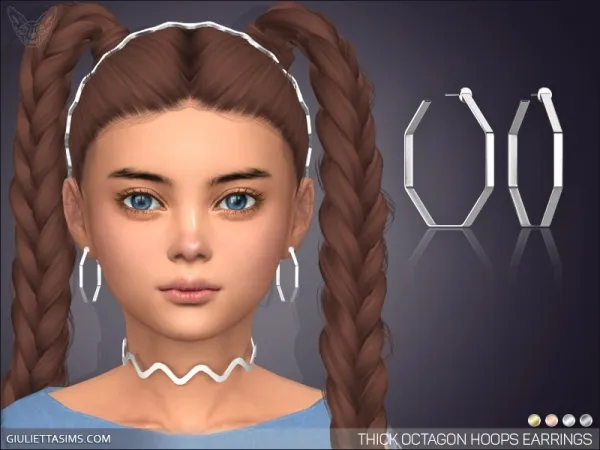 Alpha Thick Octagon Hoop Earrings For Kids by giuliettasims - The Sims 4 Custom Content