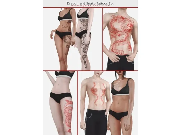 Tattoos Set #3 | Dragon and Snake by ms-marysims