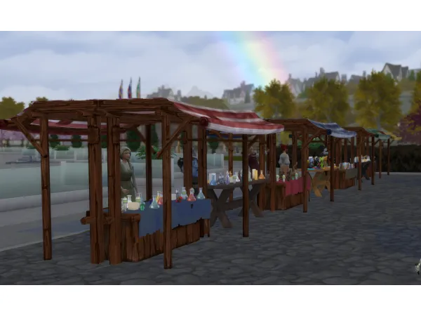 Maxis Match Medieval Market Stalls and Sales Tables by simsfinds - The Sims 4 Custom Content