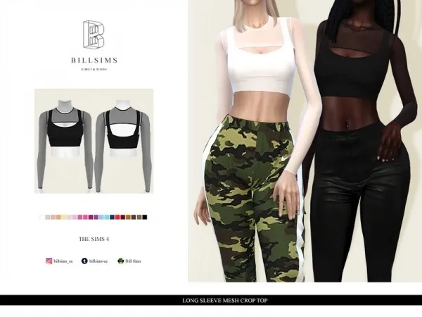 Maxis Match Bill Sims' Long Sleeve Mesh Crop Top by thesimsresource - The Sims 4 Custom Content