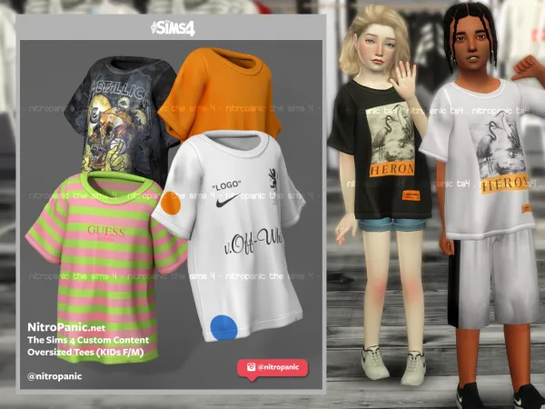 Oversized Tees (Kids F/M) - The Sims 4 custom content