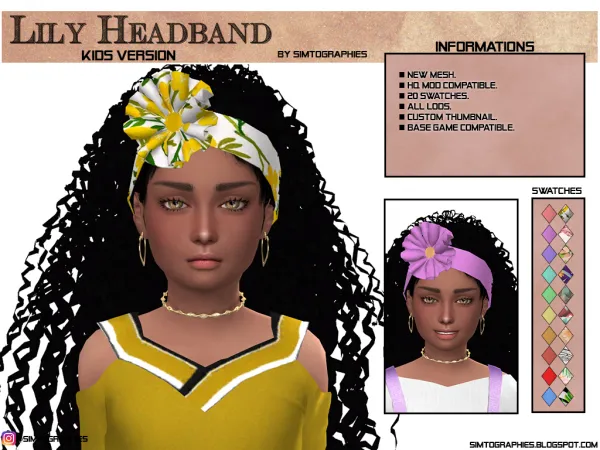 Alpha Lily Headband (Kids version) by simtographies - The Sims 4 Custom Content