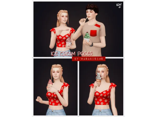 Mix Poses Ice Cream Set Collab with watashiwawasabi - The Sims 4 Custom Content