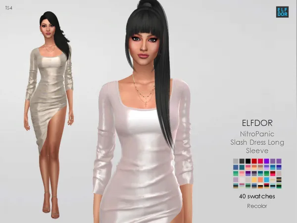 Mix NitroPanic Slash Dress Long Sleeve RC by elfdor - The Sims 4 Custom Content