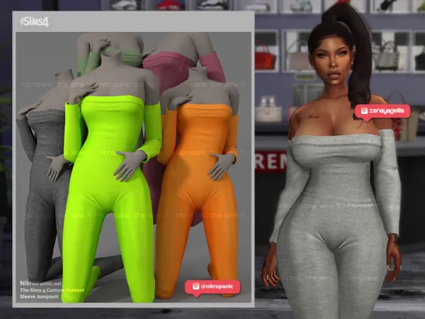 Alpha Sleeve Jumpsuit by nitropanic - The Sims 4 custom content