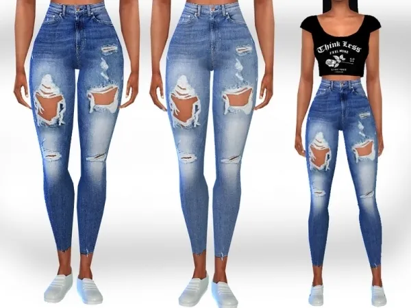 Maxis Match Saliwa's Female Full Ripped Jeans by thesimsresource - The Sims 4 Custom Content