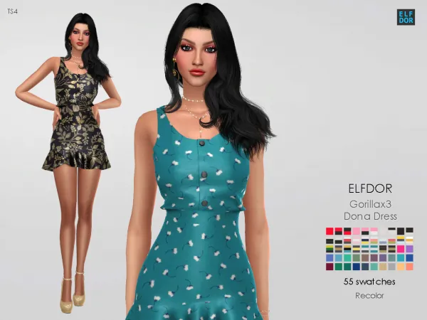 Alpha Gorillax3 Dona Dress RC by elfdor - The Sims 4 Custom Content