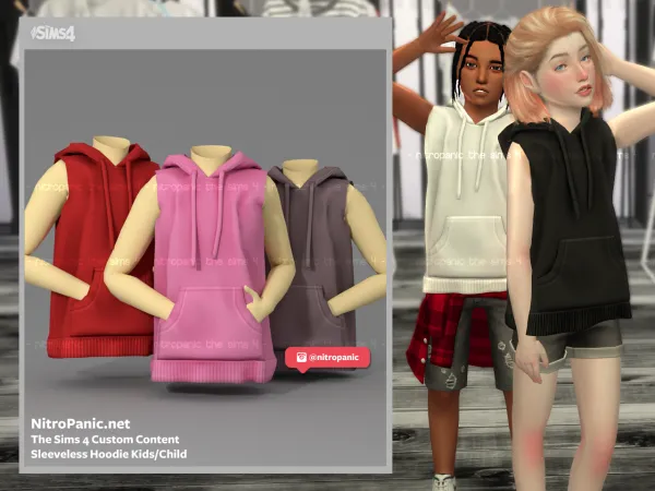 Alpha Sleeveless Hoodie (KIDCHILD FM) by nitropanic - The Sims 4 Custom Content