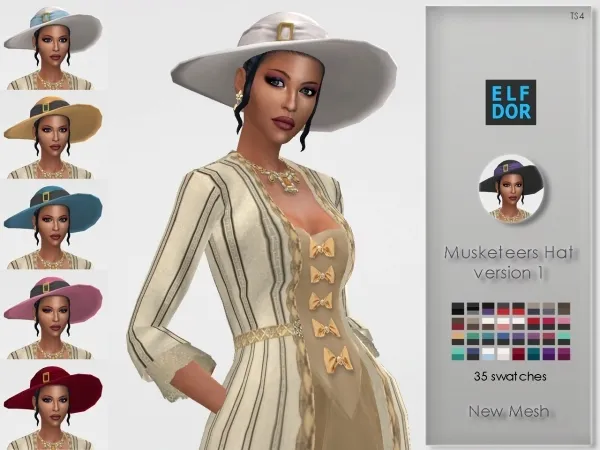 Maxis Match Lady Musketeer Hat V1 by elfdor - The Sims 4 Custom Content