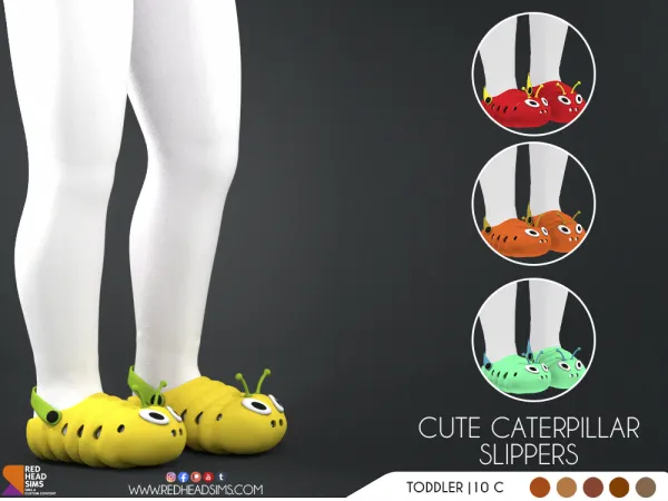 Alpha CUTE CATERPILLAR SLIPPERS by redheadsims - The Sims 4 Custom Content