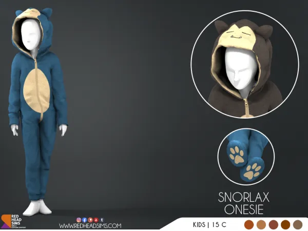 Alpha SNORLAX ONESIE KIDS by redheadsims - The Sims 4 Custom Content