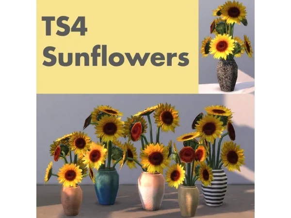 Alpha Retextures of a Basegame vase Sunflowers - The Sims 4 Custom Content