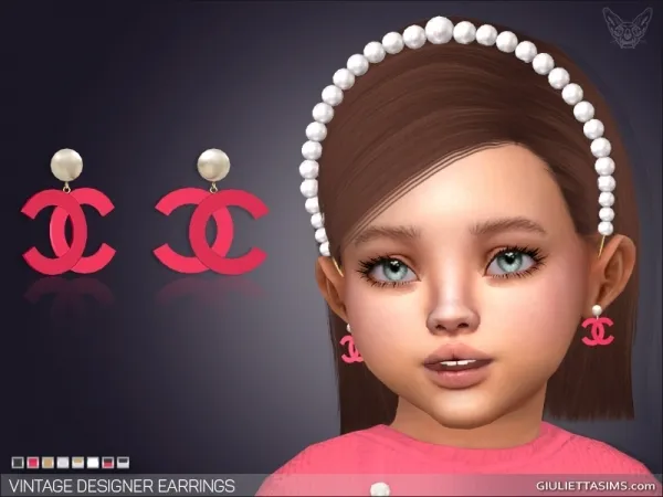 Alpha Vintage Pearl Designer Earrings For Toddlers by giuliettasims - The Sims 4 Custom Content