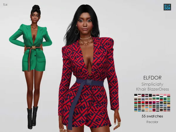 Alpha Simpliciaty Khair Blazer Dress RC by elfdor - The Sims 4 Custom Content