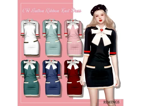 Alpha [RIMINGs] CH Button Ribbon Knit Dress ( by simsfinds - The Sims 4 Custom Content
