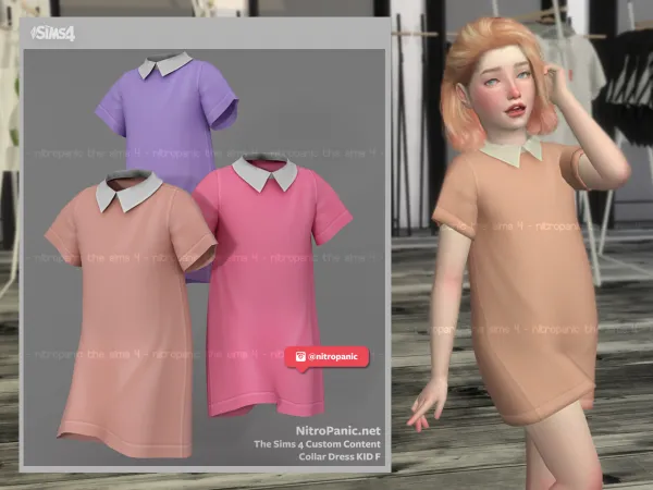 Alpha Collar Dress KID F by nitropanic - The Sims 4 Custom Content